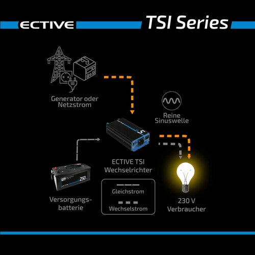 ECTIVE TSI 15 1500W/12V Sinus-Wechselrichter mit NVS- und USV-Funktion (gebraucht, Zustand gut)