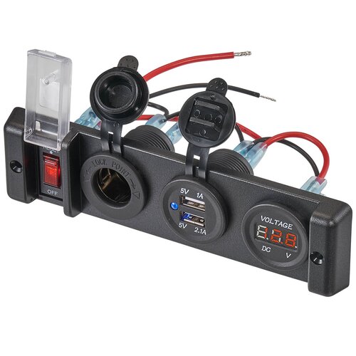 KFZ-Einbaukonsole mit Voltmeter und 2x USB-Anschlssen und 12V-Bordspannungssteckdose