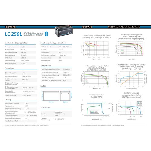 ECTIVE LC 250L BT 12V LiFePO4 Lithium Versorgungsbatterie 250 Ah (USt-befreit nach 12 Abs.3 Nr. 1 S.1 UStG)